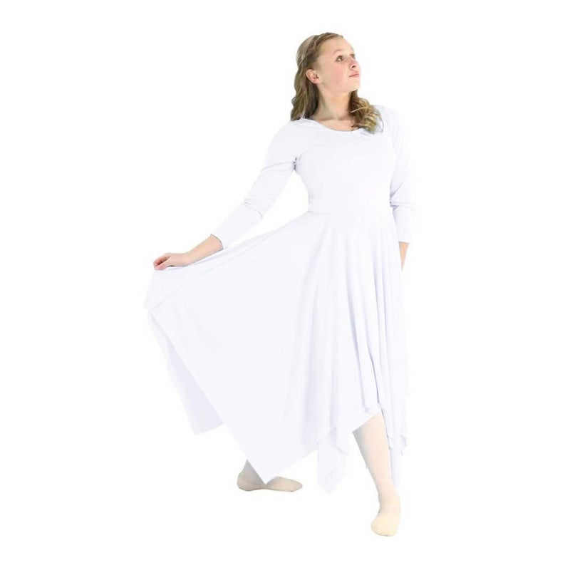 Danzcue Girls Celebration of Spirit Long Sleeve Dance Dress, White, L-XL - Image 2